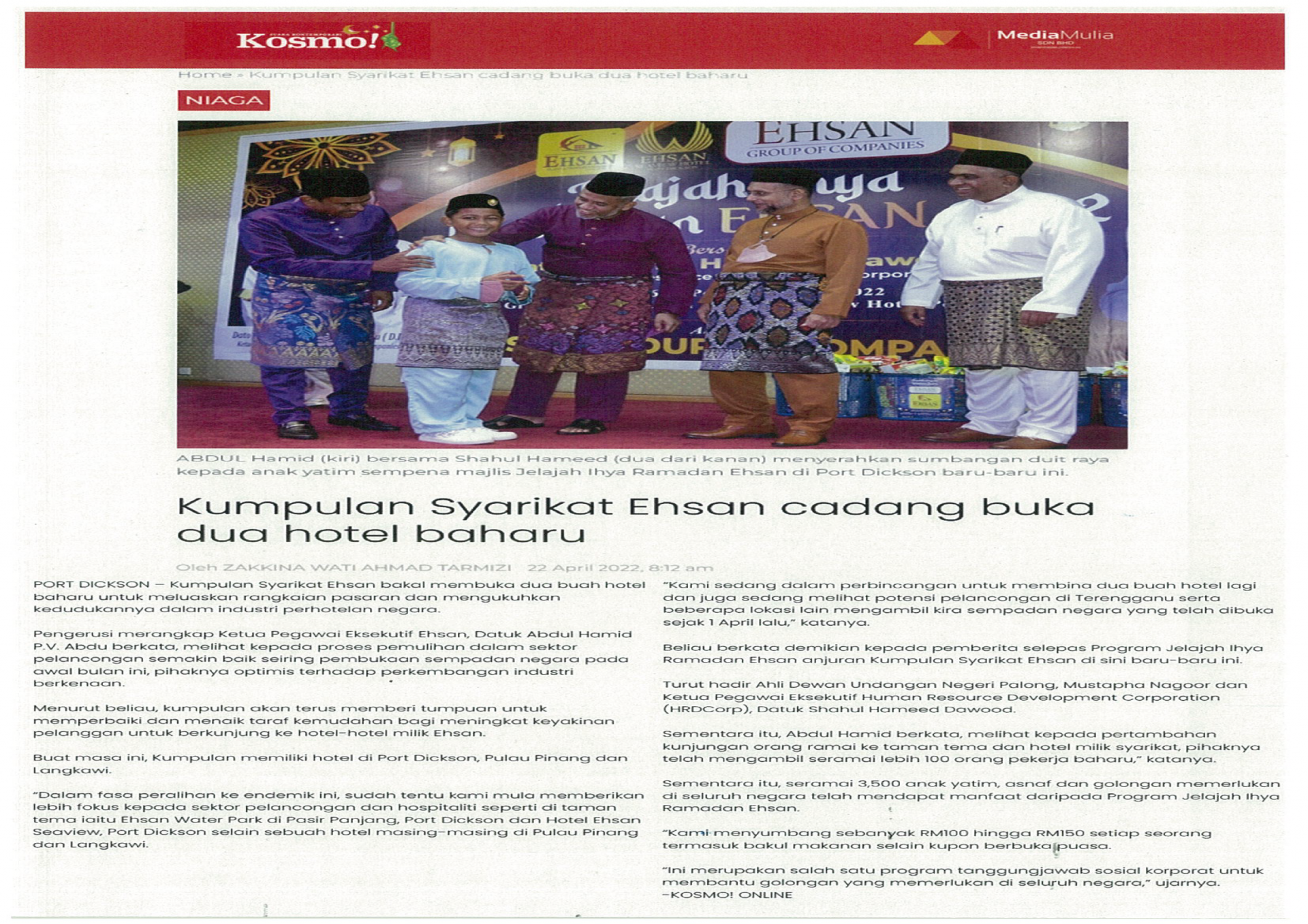 Kumpulan Syarikat Ehsan cadang buka dua hotel baharu